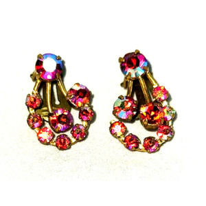 Earrings, Austria, Aurora Borealis, Rhinestones, Goldtone trim, Clip on